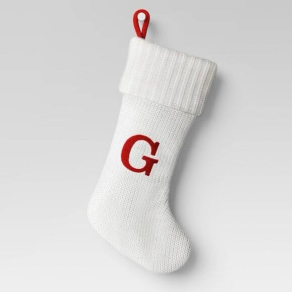NEW Wondershop Knit Christmas Stocking Monogram G Red White Holiday Festive Cozy - Picture 2 of 5